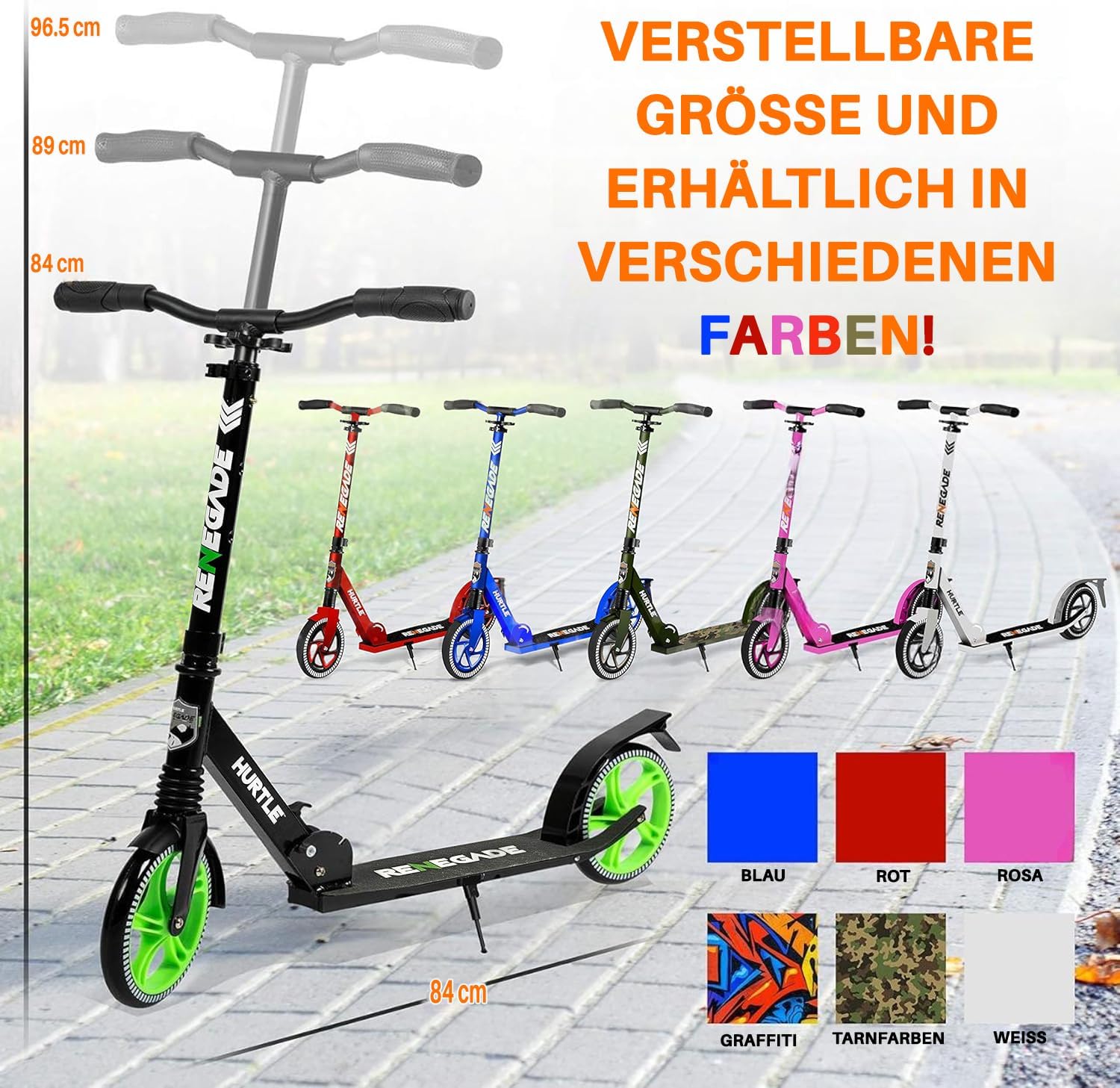 Hurtle Renegade Kick Scooter for Kids, Teenagers & Adults - 2-Wheel Folding Scooter with Adjustable T-Bar Handlebar - Alloy Anti-Slip Deck - Image 6