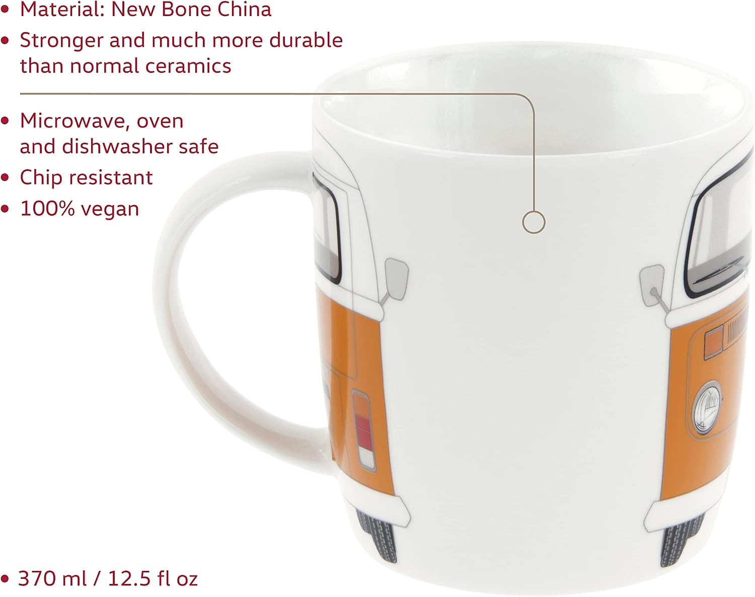 BRISA VW Collection - Volkswagen Large Ceramic Coffee-Tea-Cappuccino Mug Cup in T2 Bus Campervan Design (370 ml/12.5 fl oz) (Orange)