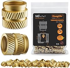 HANGLIFE Thread Inserts for Hot Melting, M5 Threaded Insert for 3D Printing Components and Plastic Parts - Metric Brass Knurled Nuts (50Pcs)