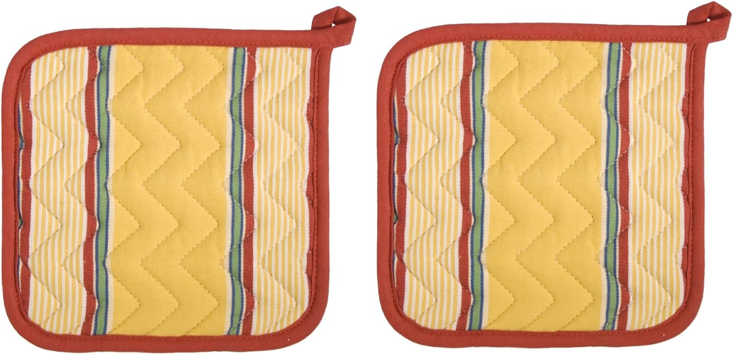 Now Designs Basic Potholders, Provence Stripe Mustard, Set