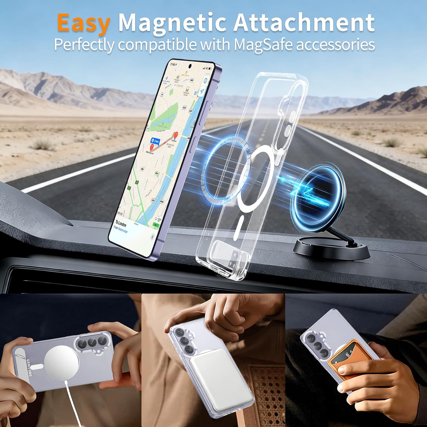 ualele Magnetic for Samsung Galaxy S26 Case wit Metal Stand, [Fit for MagSafe] [Military Grade Drop Protection] Sockproof Kickstand Translucent Slim Pone Case for S26, Clear thumbnail
