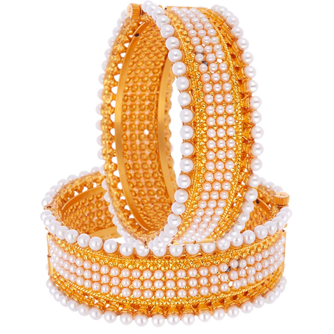 ZENEME Copper Gold plated Pearl Studded Ethnic Traditional Openable bracelet kangan bangles for Women & GirLS (2.4) (B06WRTN293) Amazon Price History, Amazon Price Tracker