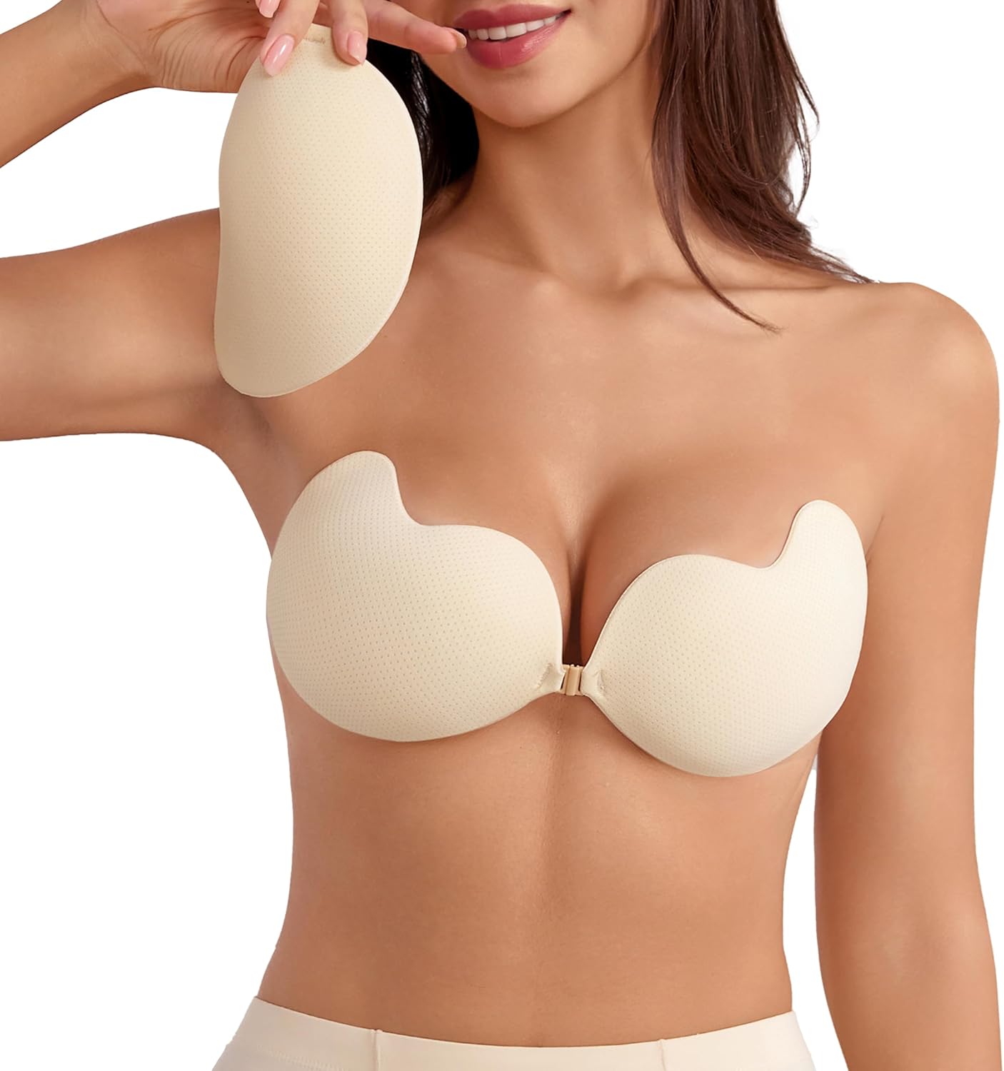 Rosefly Sticky Bra Push up for Women,Strapless Adhesive Bras with Refined Aloe AB Bond & Invisible Seamless Silhouette with Lock in Place,Fabric Cloth Cups for Backless Dress,Cups A-F (Honey)