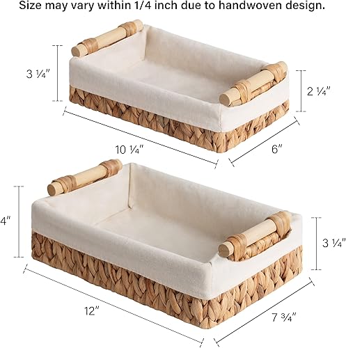 Miniatura 2 de StorageWorks Cestas pequeñas para organizar, cesta de baño de mimbre para tanque de inodoro con forro, jacinto de agua natural, juego de 2