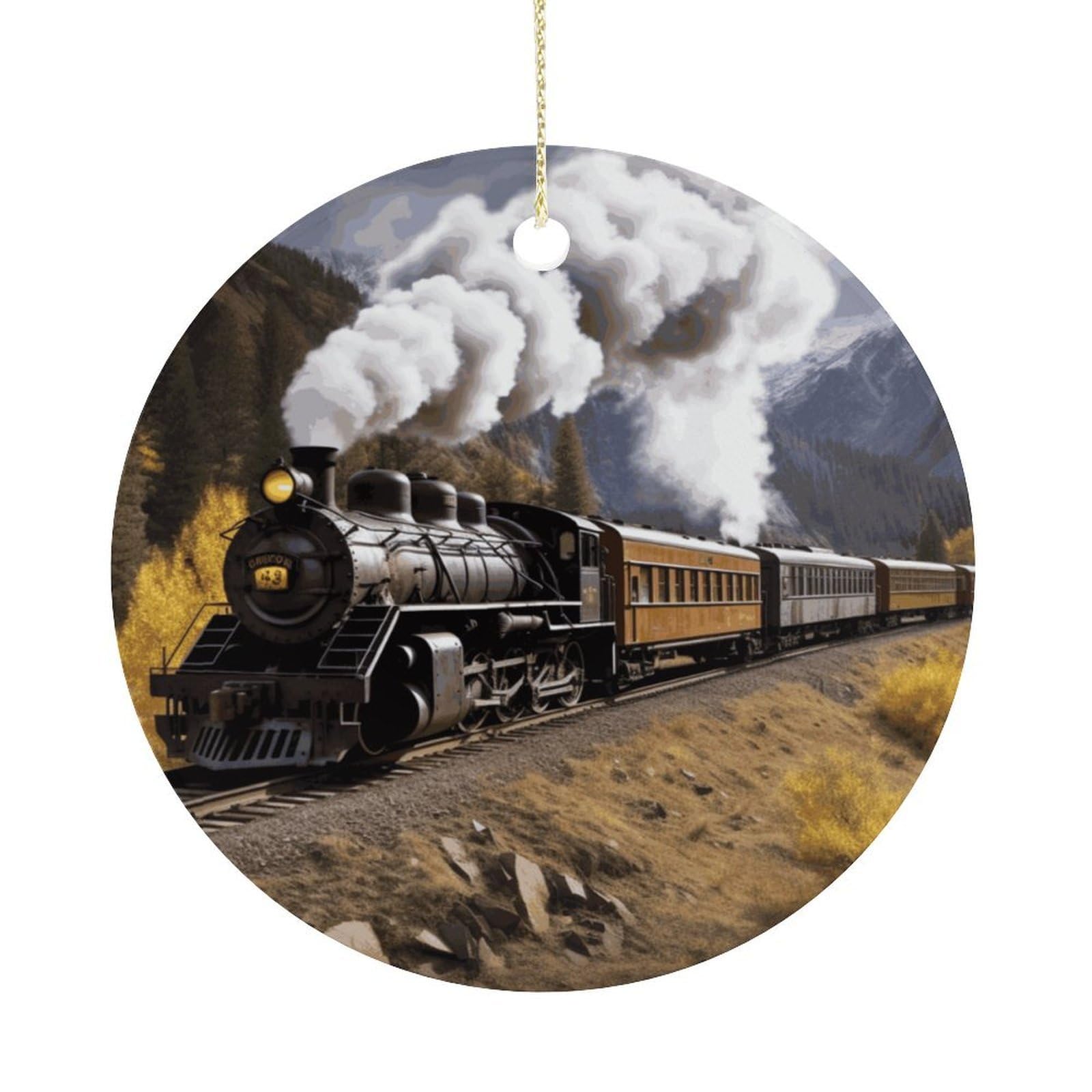 Steam Locomotive Train Christmas Ornaments Colorful Round Ceramic Ornament Christmas Hanging Decor Christmas Tree Decorations Xmas Keepsake for Women Men Xmas Holiday Party