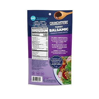 Crunchsters Crunchy Sprouted Mung Beans, Plant-Based Protein Super-Snack and Salad Topper, Gluten-Free, Nut-Free, Vegan, 6g Protein per Serving, 4oz. Bags (4 Ounce (Pack of 1), Tangy Balsamic)