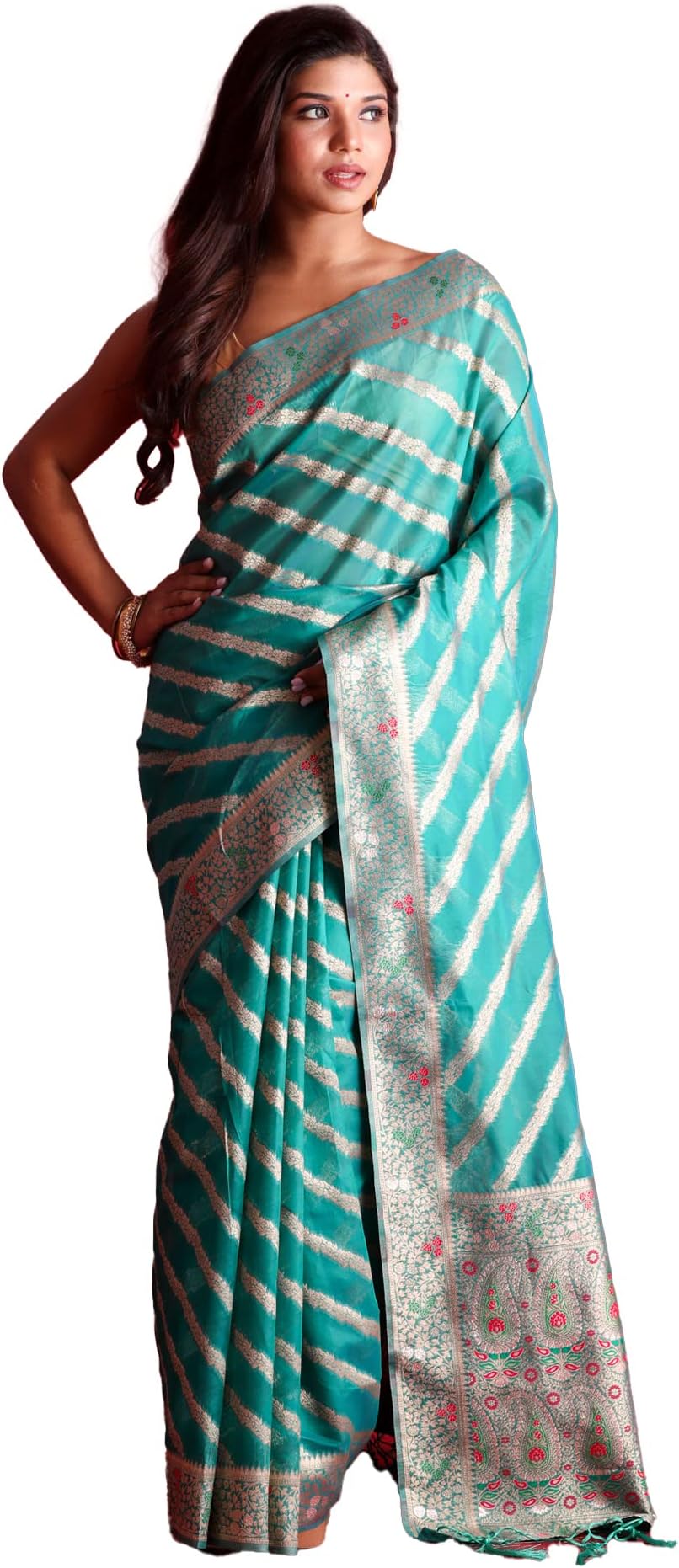 Beautitude Indian Sarees for Women Green Pure Banarasi Silk Sarees for Women Meenakari Bangoli Sari for Women & Girls Gifts Indian Saree Blouse for Women Bollywood Sarees for Women Party Wear
