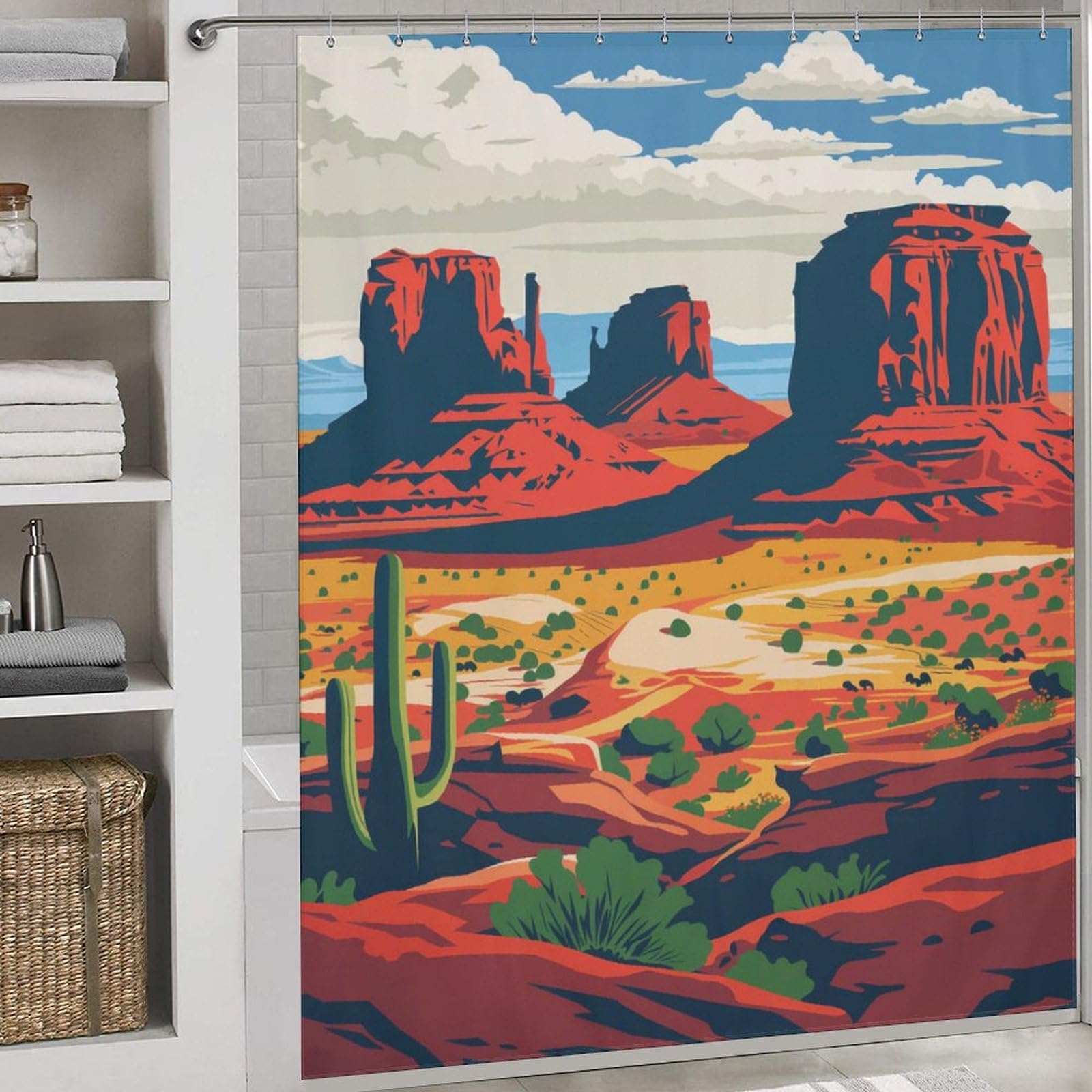 Rideau de douche Monument Valley en polyester lavable moderne pour baignoire 177x180cm