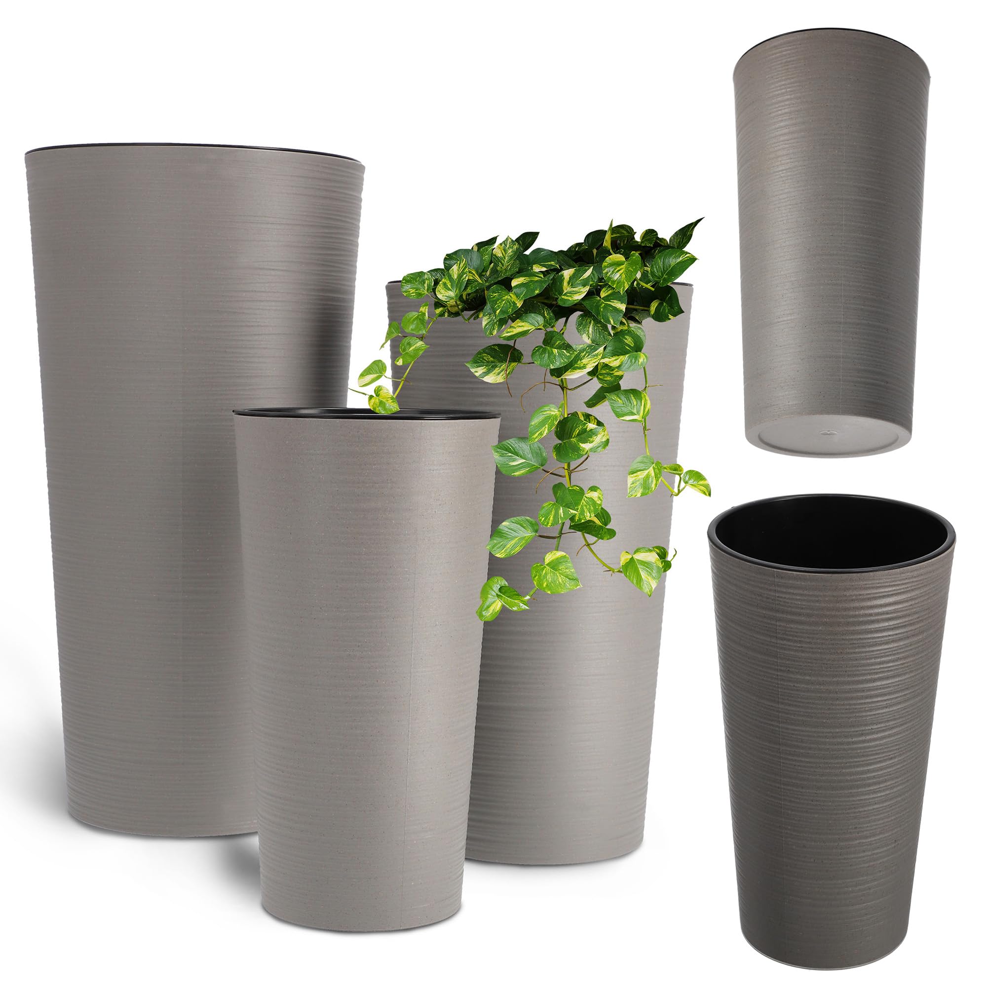 KADAX Maceteros Altos para Interior y Exterior, Macetas Grandes y Decorativas para Plantas de Gran Tamaño y Árboles Pequeños (Gris, Juego de 3)