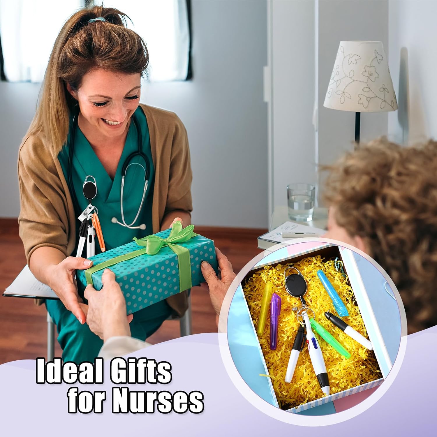 Dispowreath 120 Pcs Retractable Nurse Pen Bulk Set 4 in 1 Ballpoint Pens Mini Highlighter Mini Marker Nursing Keychain Clip for Badge CNA Nurse Accessories Gifts Office(Black)