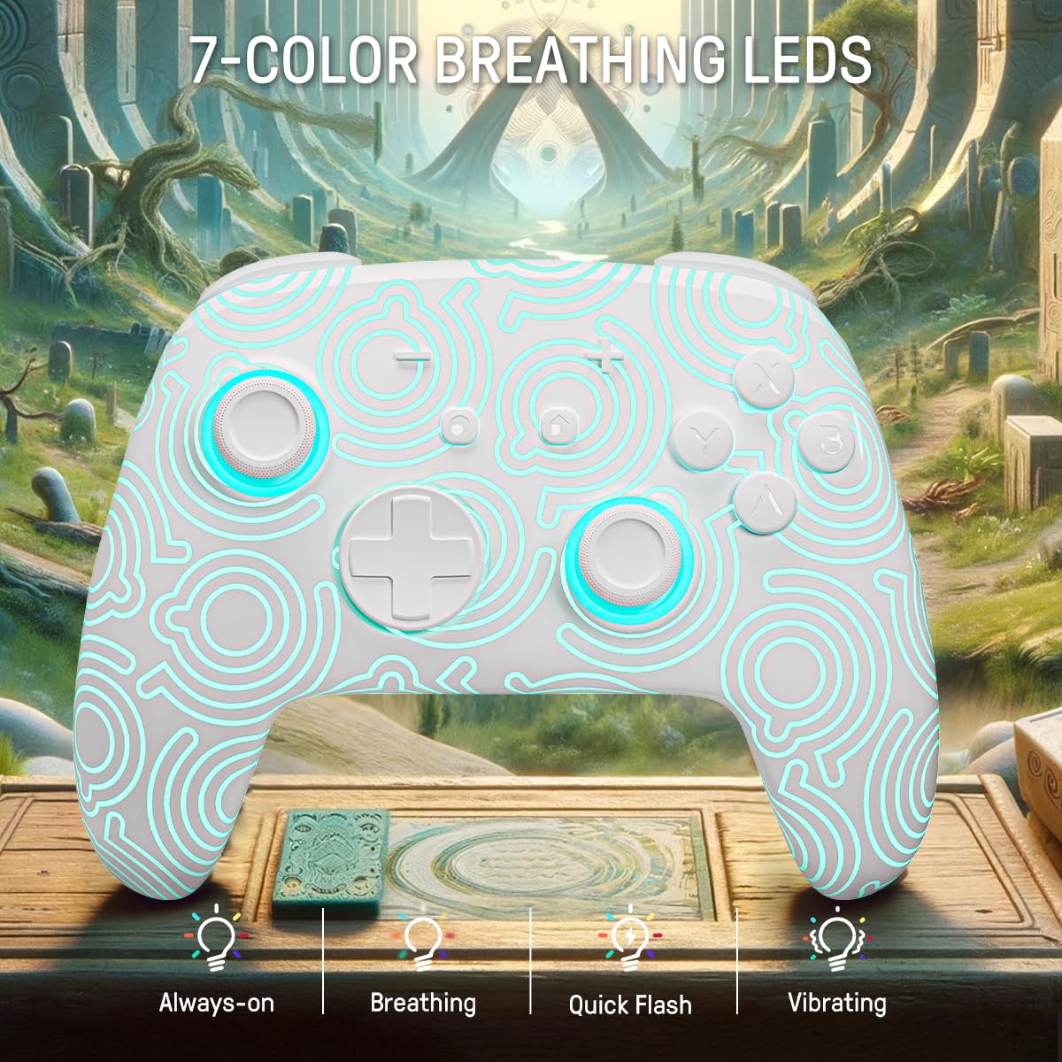 Générique Manette Switch 2, Manette Switch Pro Sans Fil Compatible avec Switch 2/OLED/Lite, Switch 2 Pro Controller avec 7 Couleurs LED/Paddle/Turbo – Blanc