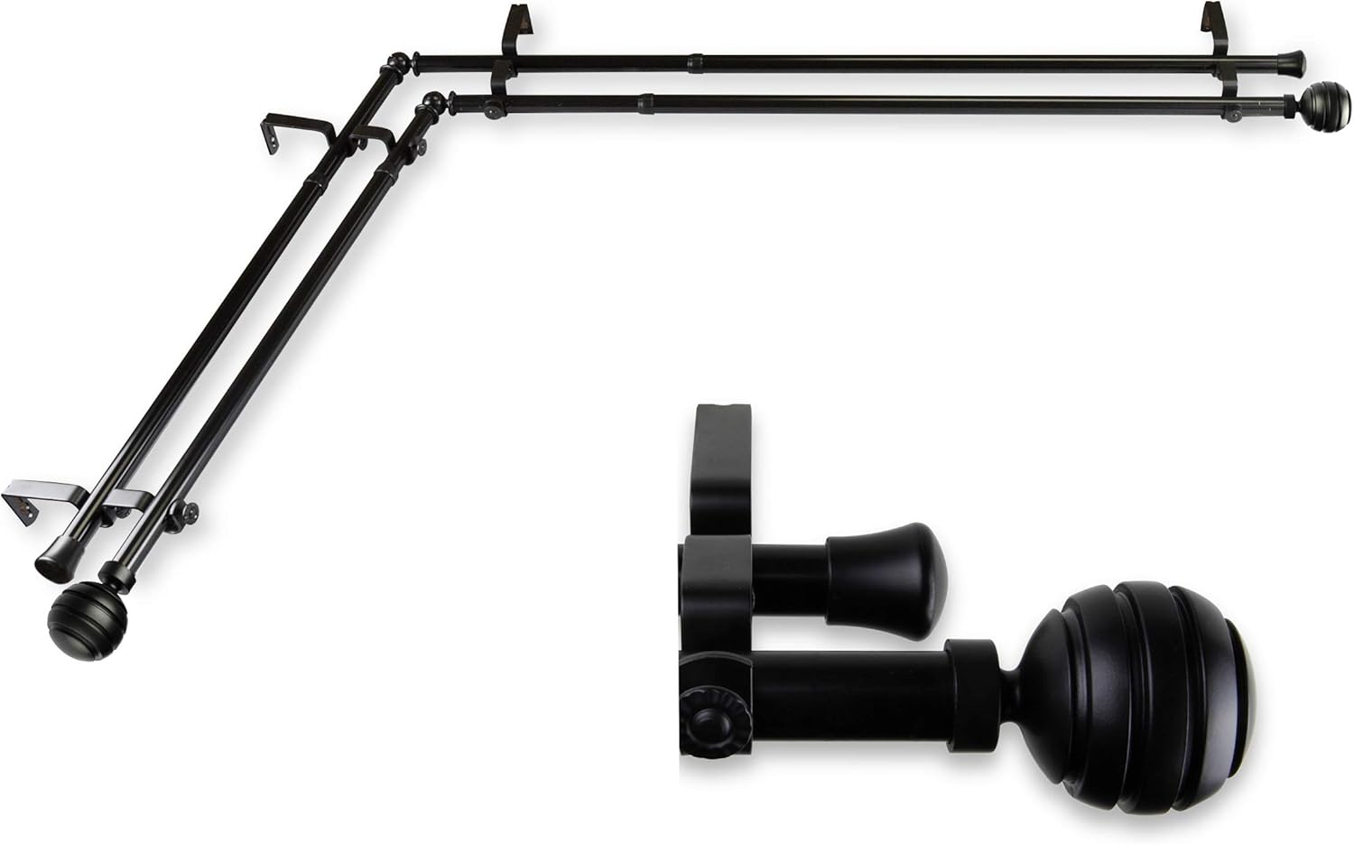 A&F Rod Decor - Dipper 13/16" Corner Window Double Curtain Rod 28-48" - Satin Nickel