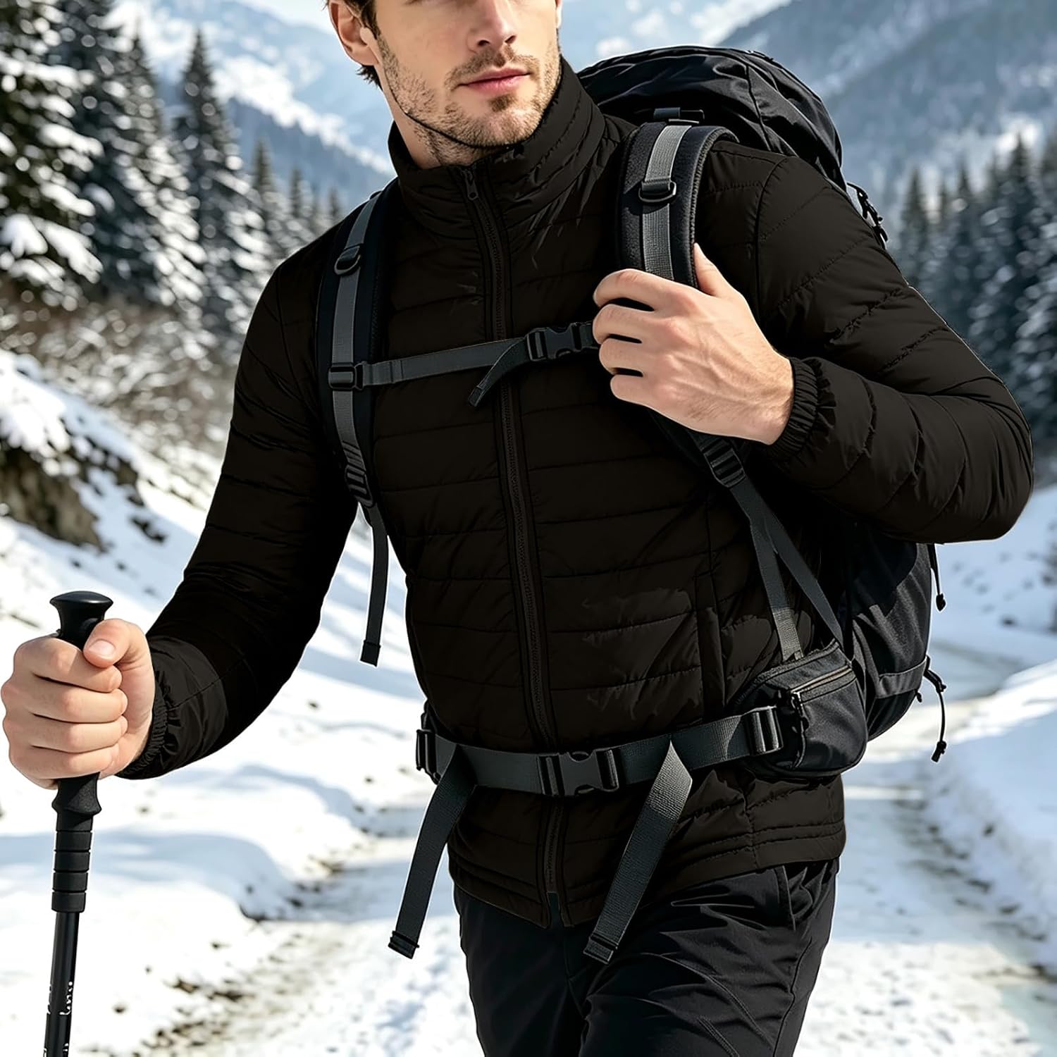 Men Stand Collar Puffer Jacket Zip Up Quilted Packable Padded Coat