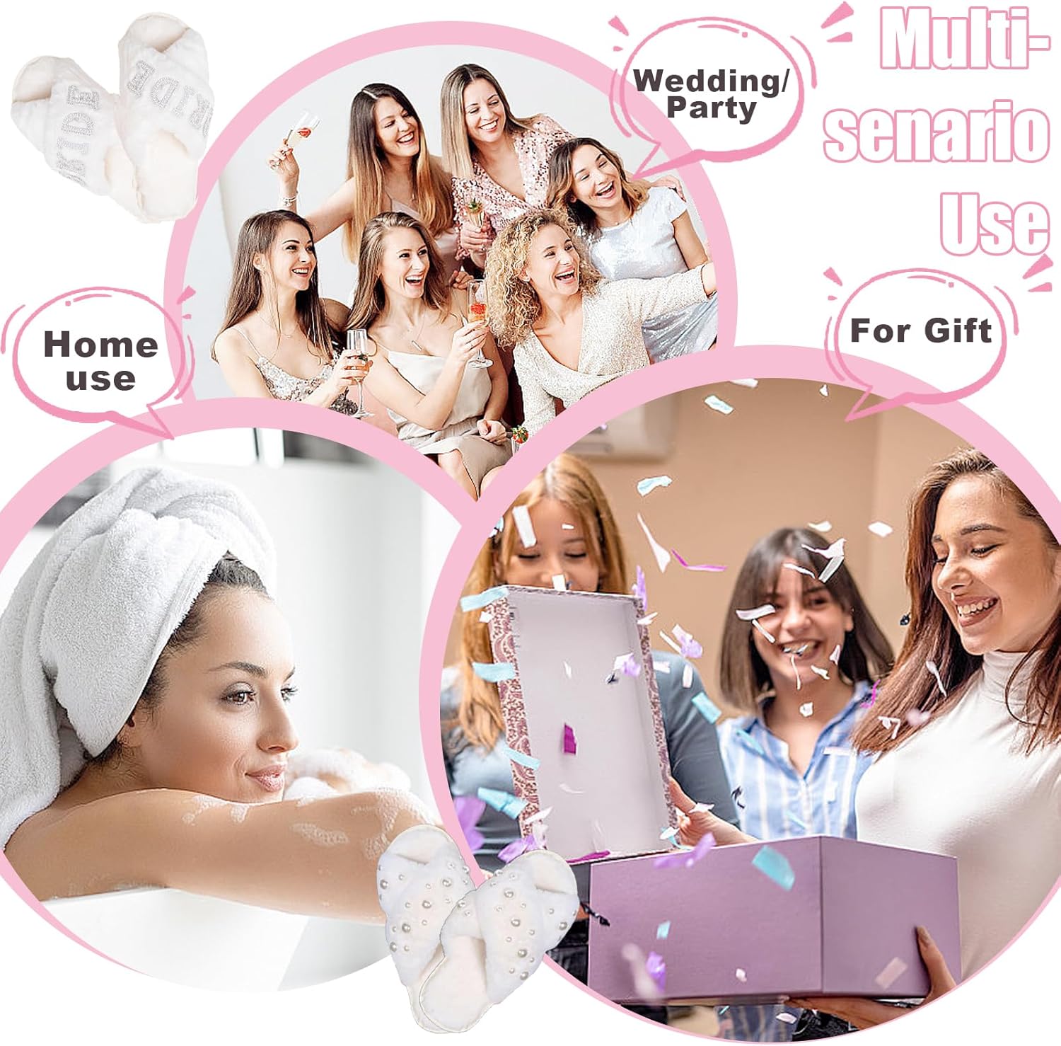 8-12 Pairs Women's Fuzzy Slippers Bulk, Cross Band Open Toe Bridesmaid Slippers, Plush Furry Slipper for Bridal and Bachelorette Party Gift - Image 2