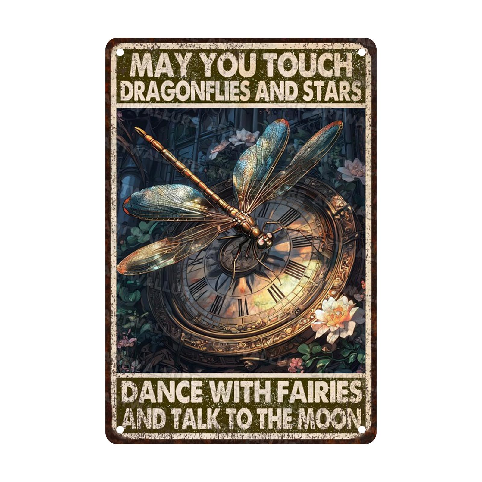 Dragonfly Vintage Sign May You Touch Dragonflies And Stars Dance With Fairies And Talk To The Moon Metal Tin Sign for Home Cafe Bedroom 8x12inch