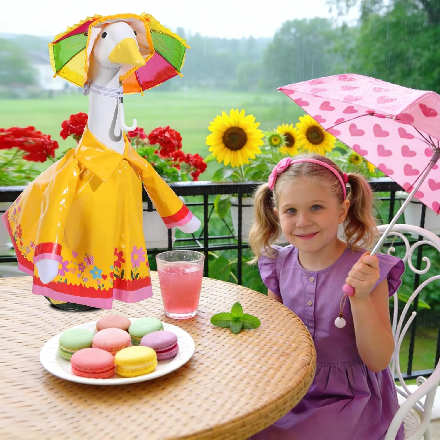 OBUSATT Yellow Raincoat Porch Goose Outfits Summer Geese Costume Set Spring Cute Goose Yellow Raincoats Umbrella and Hat Fit for 23" Lawn Decor Outdoor Garden Yard Patio Statue Summer Decoration