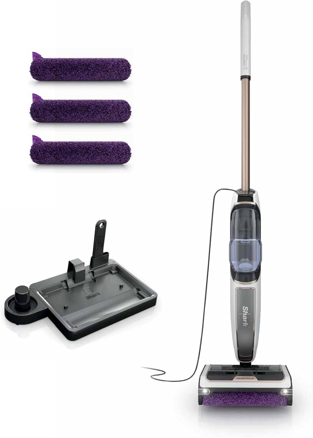 Shark Steam Pickup 3-in-1 Steam Mop Picks Up Debris, Deep Scrubs, & Steam Sanitizes - All At Once, Lightweight Steam Cleaner for Home, Steam Cleaner for Hardwood, Tile & Laminate, White, SD205CCO Steam Pickup w/ 3 Brushroll