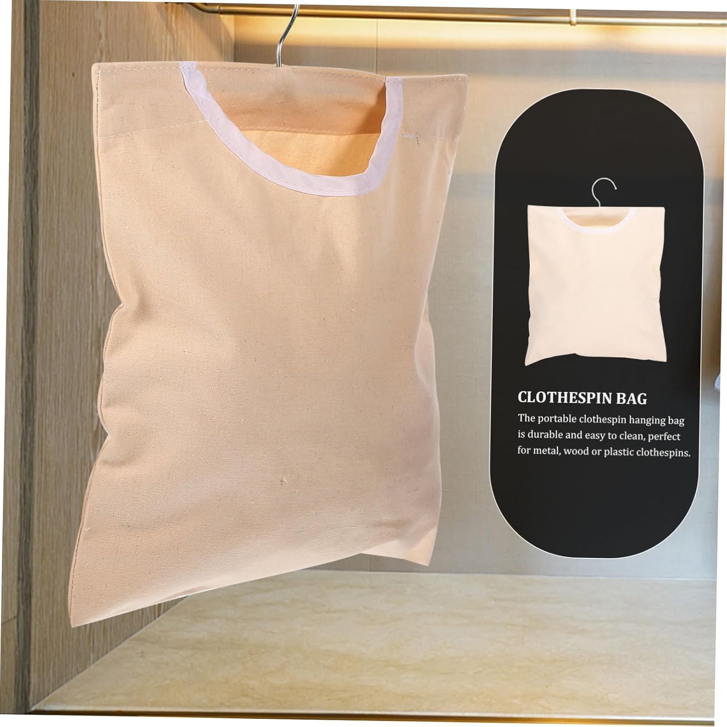 ABOOFAN 3pcs Hanging Clothespin Storage Bag Rotating Hook Multi-functional Washable Organizer Pouch for Clothes Pins for Camping and Home Use Design Shaped Opening