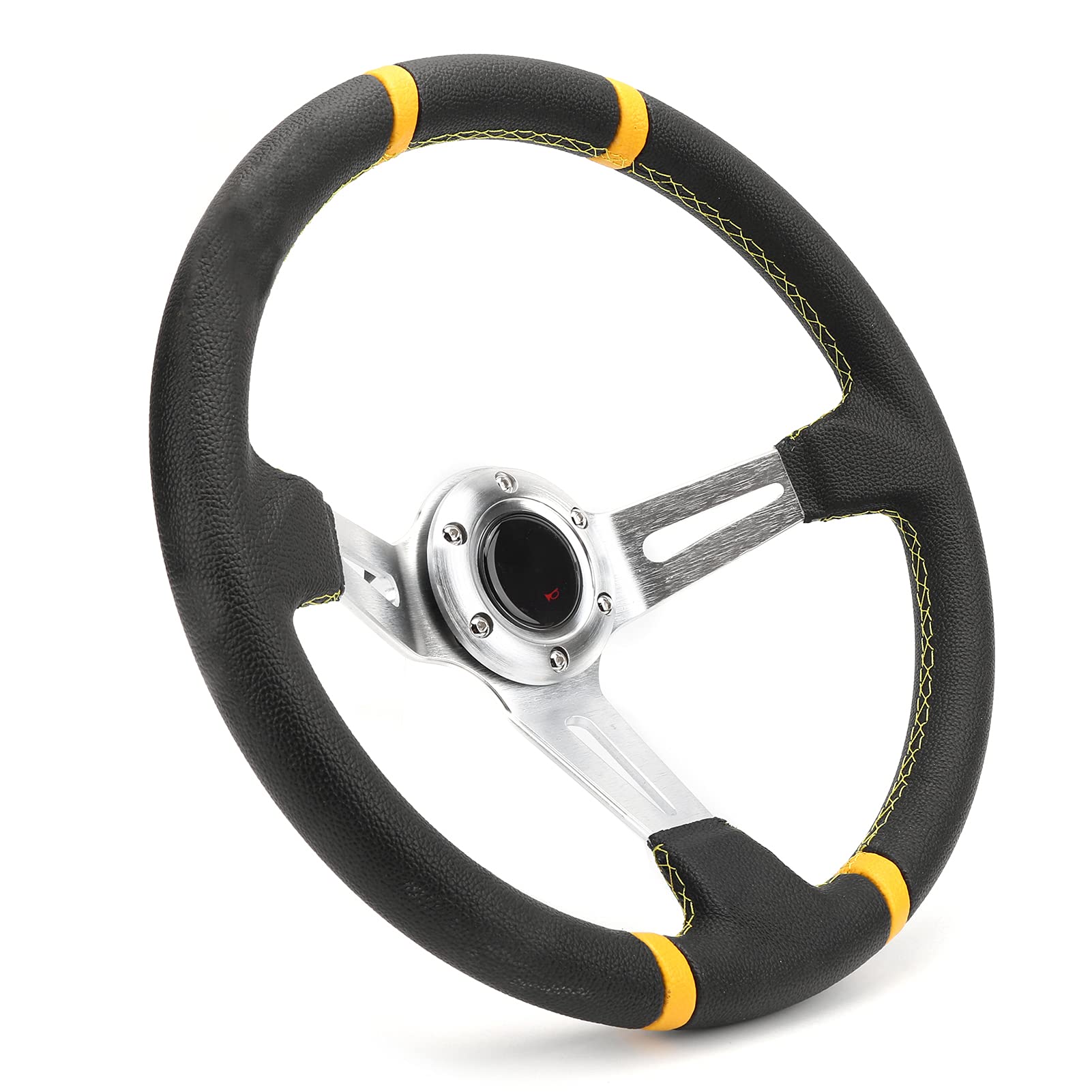 Sportowa Kierownica Deep Dish Racing Style Ręczne Szycie Części Samochodowych 14 Cali/35 Cm Czarna Rama Aluminiowa PU