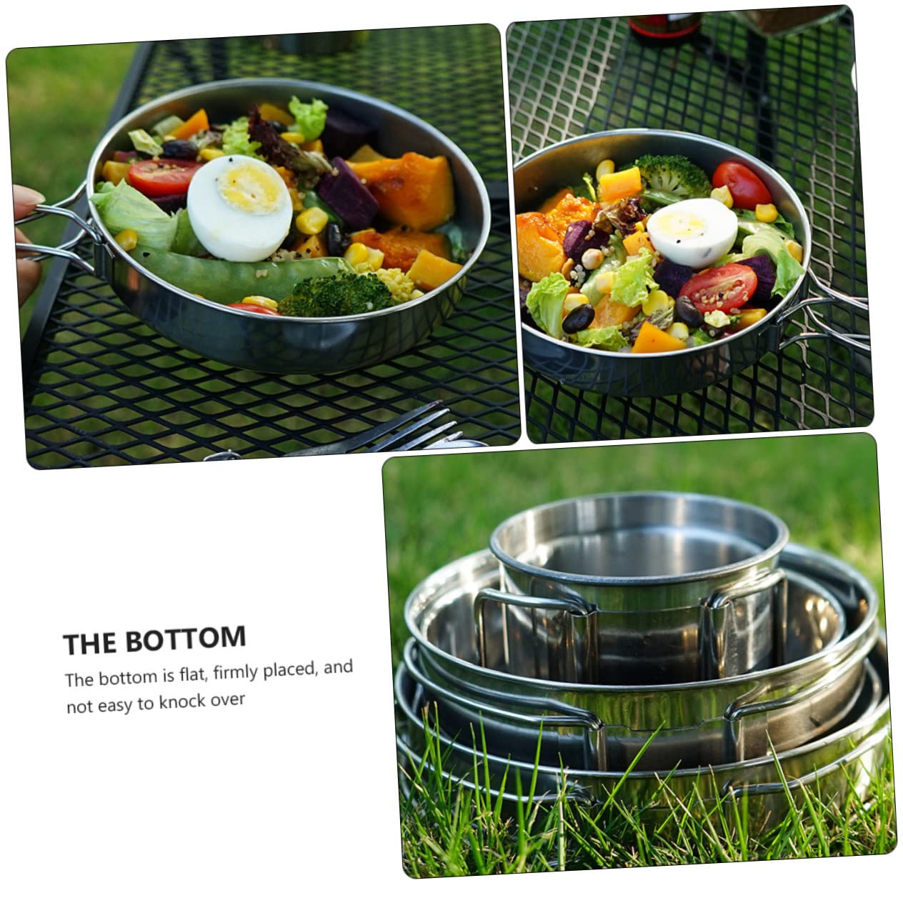 Milisten Set de Vaisselle 5 Pièces en Acier Inoxydable Camping Car Casserole et Gobelet, Fond Plat, Rangement Empilable pour Pique-niques et Randonnée