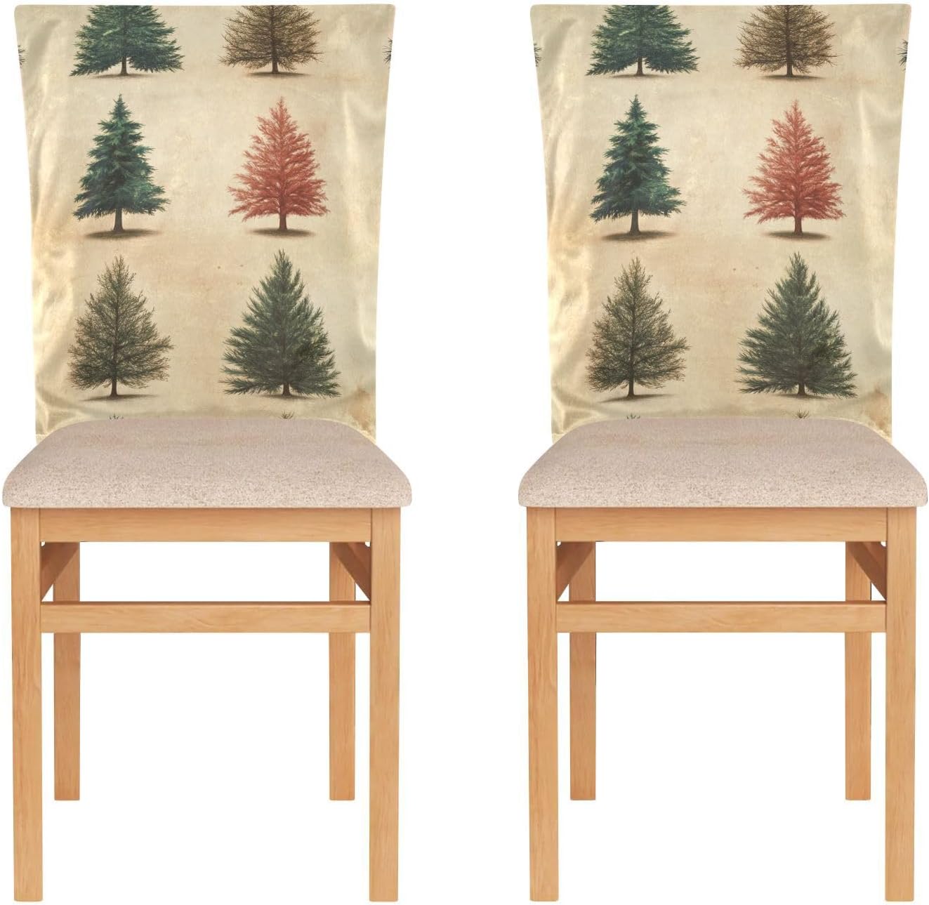 ALAZA Retro Christmas Trees Chair Back Cover Set of 6, Washable Reusable Removable Chair Slipcovers Decorative Chair Cover for Home Kitchen Wedding Party