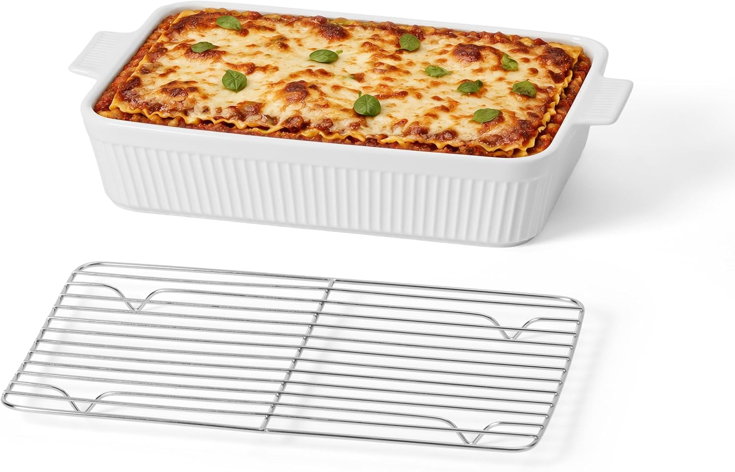 Frewinky 9x13 Ceramic Baking Dish for Oven with Roasting Rack, 4.25 Qt