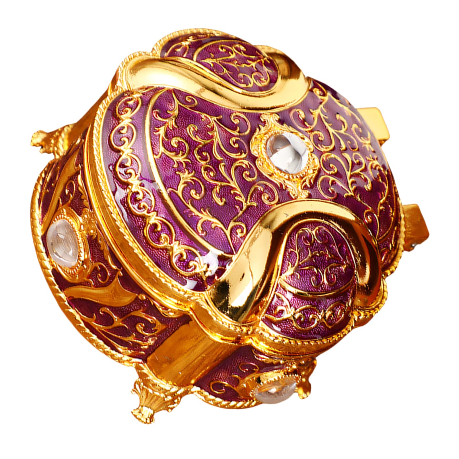 Hzbb Golden Lavender Jewelry Display Case Intricate Enamelwork And Spacious Compartment Designs Trinket Organiser With Crystal Rhinestones Exquisite Handcrafted Enameled Decorative Box For Jewelry Storage