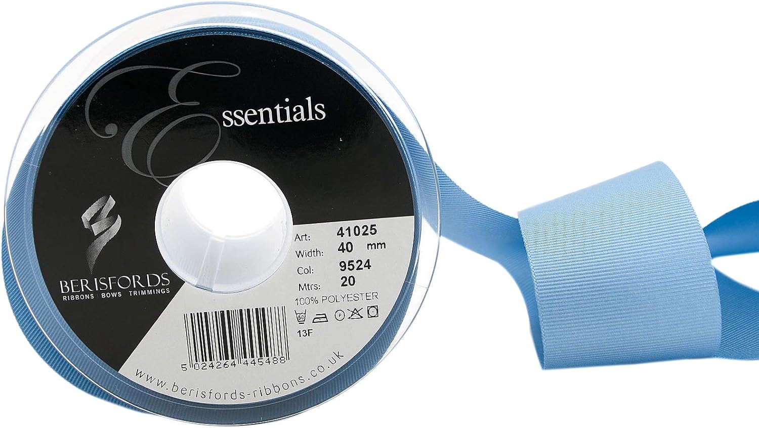 Berisfords 41025 20 m x 40 mm Polyester Grosgrain Ribbon, Cornflower, 40mm