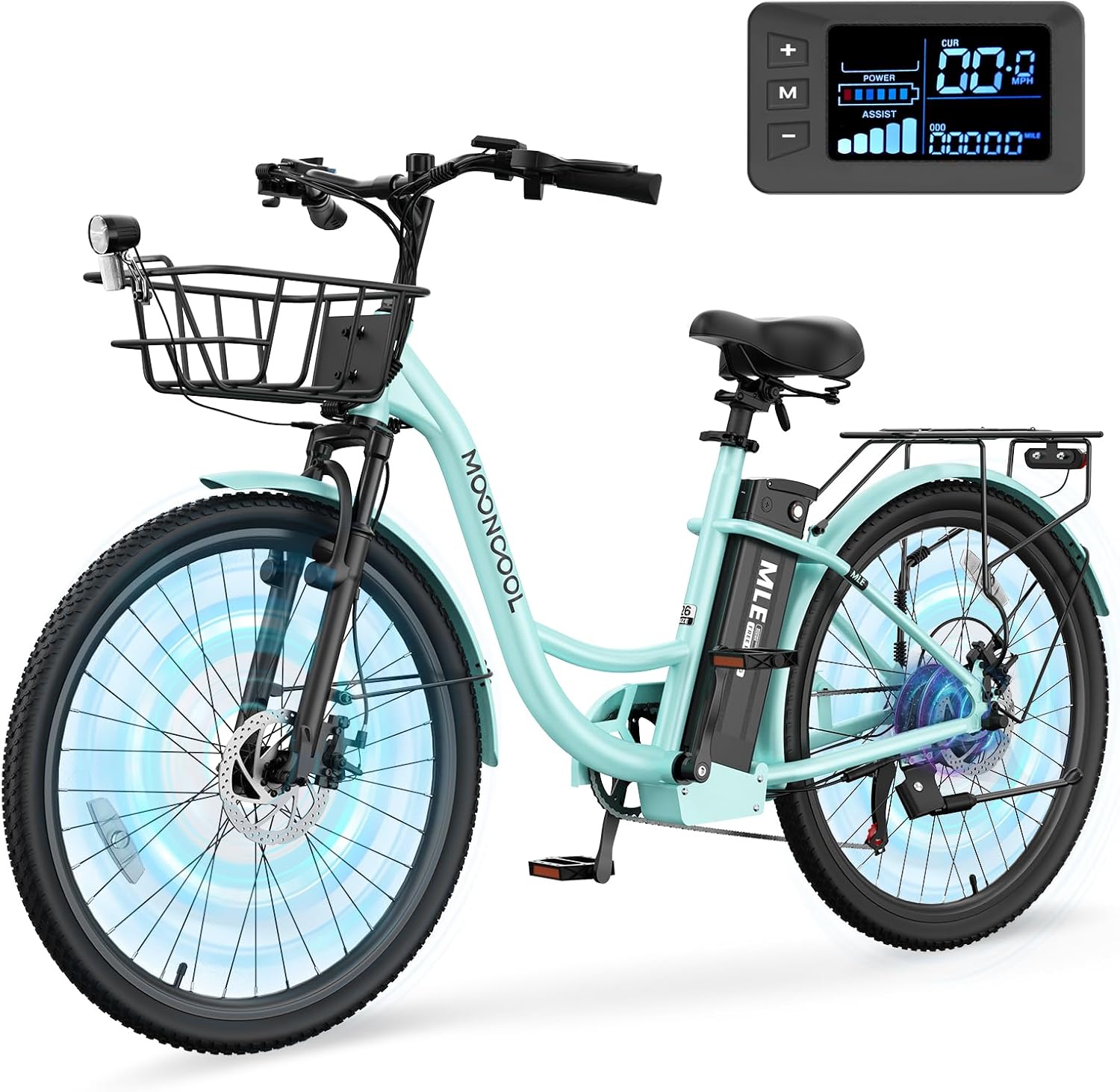 MOPHOTO Electric Bike for Women Adults, 700W Peak Power, 40 Miles Electric Cruiser Bike with 36V 10.4Ah Battery, 7-Speed Electric Bicycle, 24" 26" Tires and Front Fork Suspension
