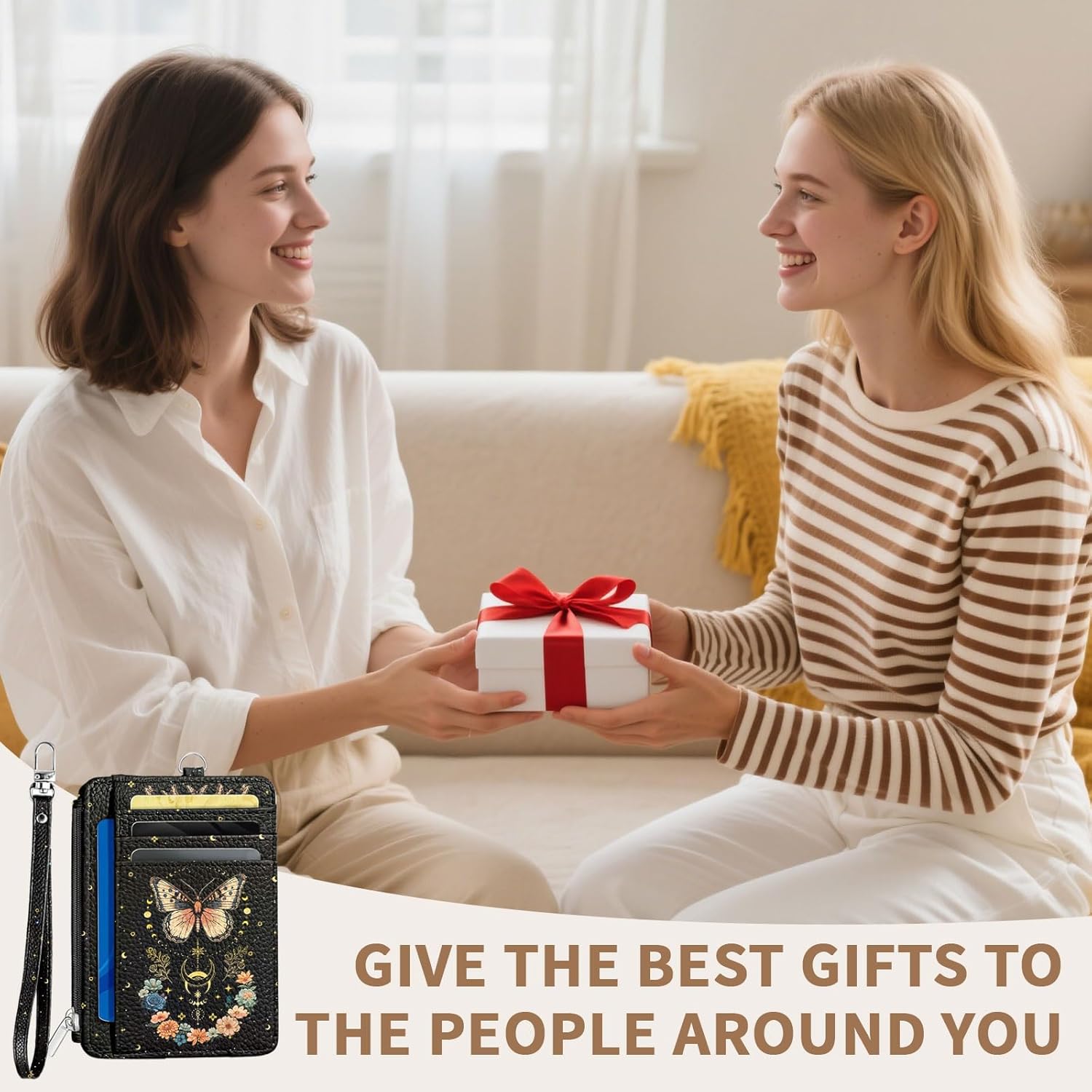 Butterfly Credit Card Holder Slim Wallet, Flower PU Leather Front Pocket Small Wallet Card Holder, RFID Blocking Women Wallets with Hand Strap, Thin Cards Case ID Window, Travel Credit Cards Organizer - Image 8