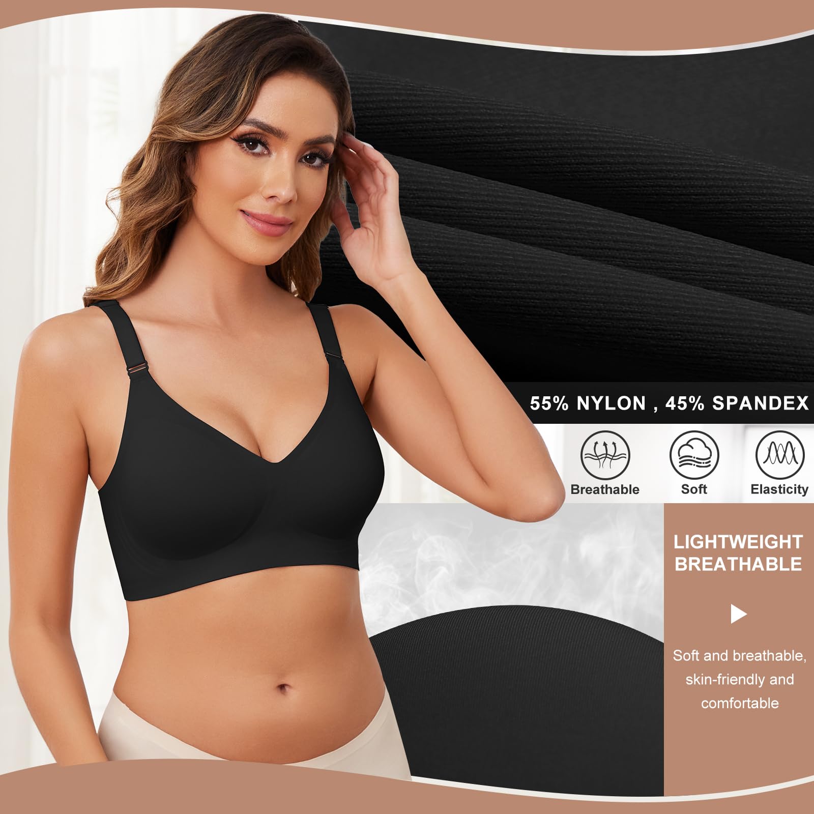 Xnova Donna Reggiseno Senza Ferretto con Cuscinetti, Stretch Leggero Reggiseni di Base Spalline Regolabili Senza Schienale, Comfort Intimo Bralette Invisibile Elasticizzato