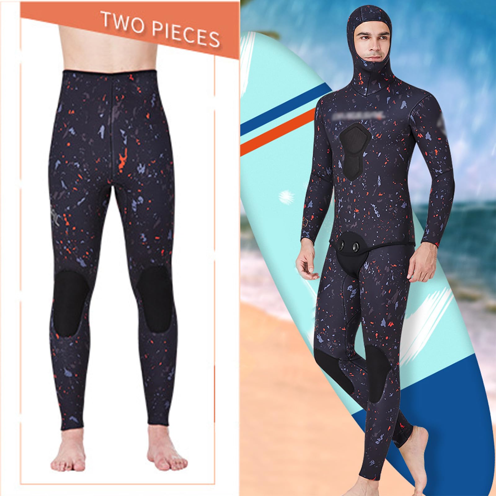 Muta da Pesca Subacquea 2 Pezzi per Uomo, Muta da Sub con Cappuccio da 3 mm/5 mm/7 mm per Snorkeling, Nuoto e apnea