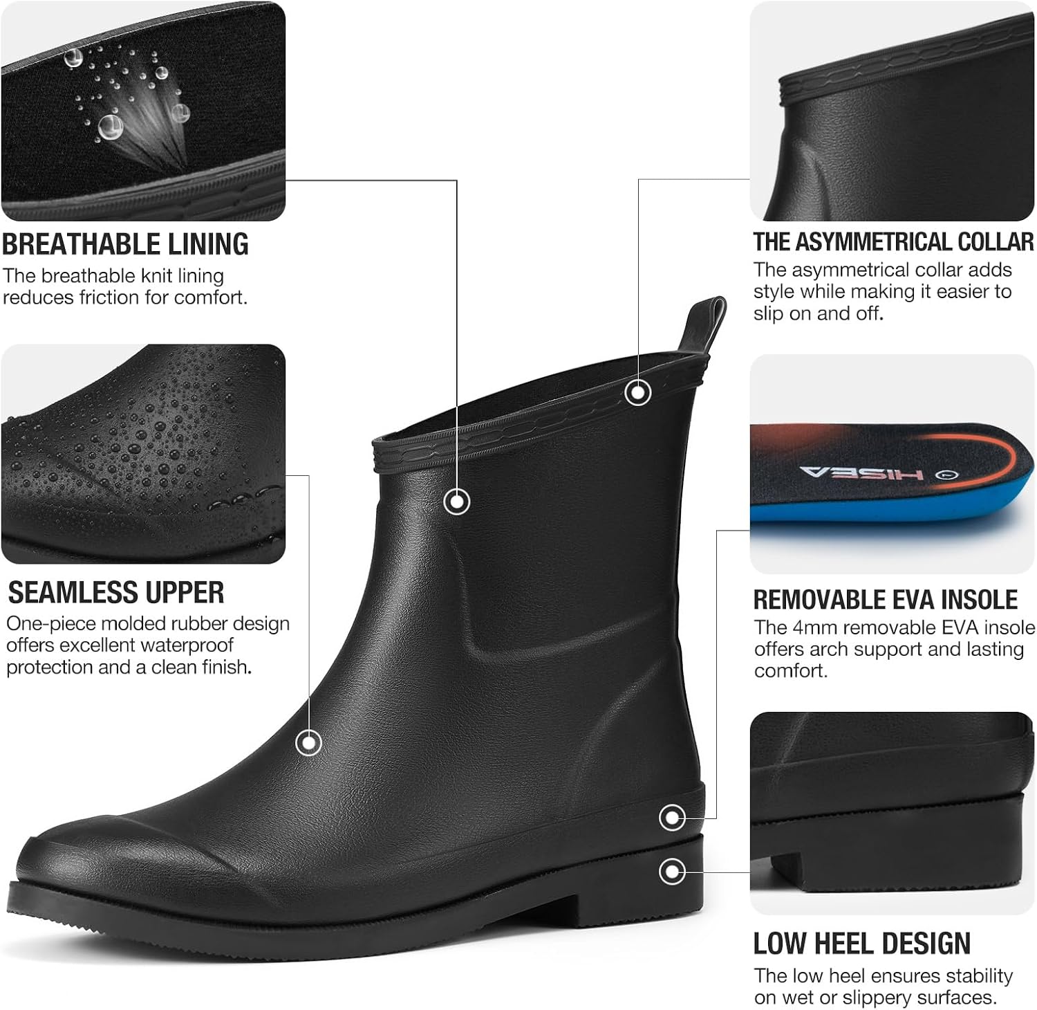 HISEA Women's Rubber Rain Boots Ankle Garden Boots for Women Short Rubber Boot Outdoor