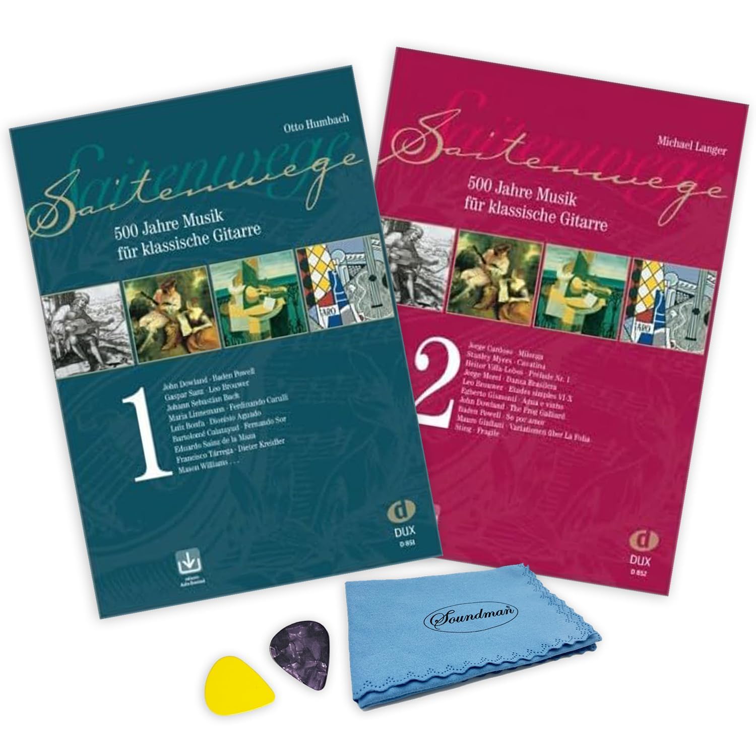 Saitenwege Band 1 + 2 | 500 Jahre Musik für klassische Gitarre | Michael Langer | Dux Verlag D 851 + D 852 |ISBN 9783934958012 + 9783934958562 | Soundman Gitarrenpleks