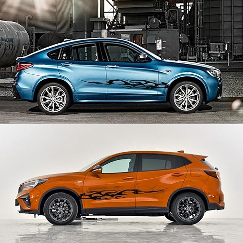 Miniatura 3 de YAMUDA Universal Racing coche cuerpo lado falda vinilo capucha llama patrón pegatinas decorativas negro YQ21 (4PCS)