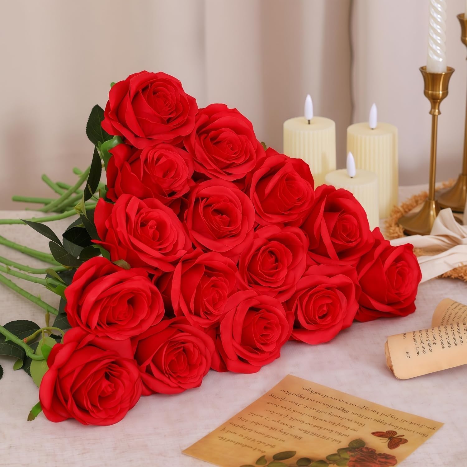 80 Pcs Artificial Silk Roses, Faux Roses, Long Stem Realistic Fake Flowers for Wedding Table Centerpieces Bridal Shower Home Decor(Red)