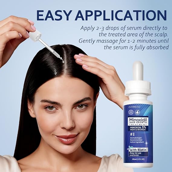 5% Minoxidil Hair Growth Serum for Men & Women with Biotin: Minoxidil for Men and Women, 5 Percent, Hair Regrowth Treatment, Extra Strength (12 FL OZ, Dropper 6)