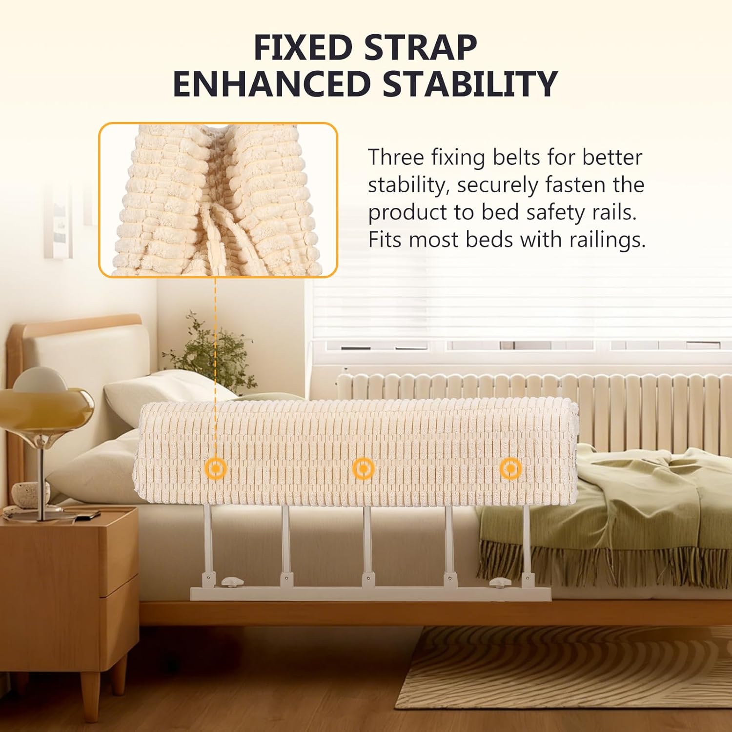 Universal Bed Rail Bumpers Protetor Guard - Anti-Collision Memory Foam Padding, Bed Guard Rail - Enhanced Fall Protection, Easy Installation Universal Fit (3ft, Beige)