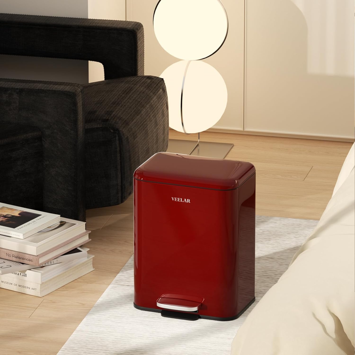 Small Bathroom 6 Liter / 1.6 Gallon Trash Can - Mini Step Garbage Can with Lid, Stainless Steel Trash Bin for Bedroom, Office ，Living Room (Red)