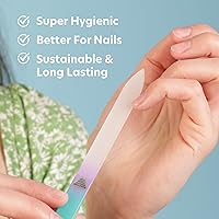 Vista 4 de BONA FIDE BEAUTY Lima de uñas de cristal checo con estuche y limas ergonómicas de vidrio para uñas naturales en paquete verde pastel y violeta