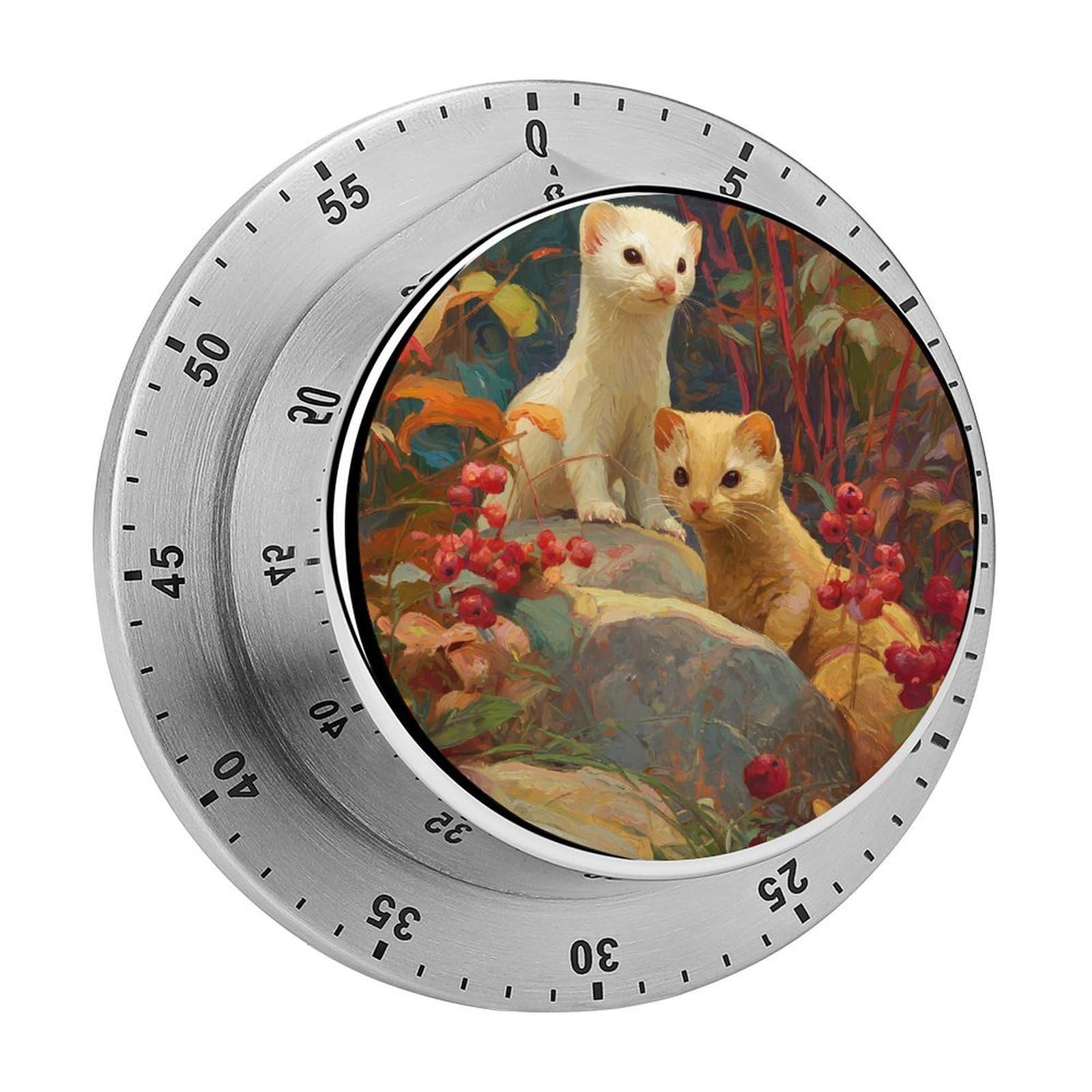 Weasel Rock Berries in Autumn Mechanical Timer with Alarm for Kitchen Cooking Productivity Stainless Steel Timers