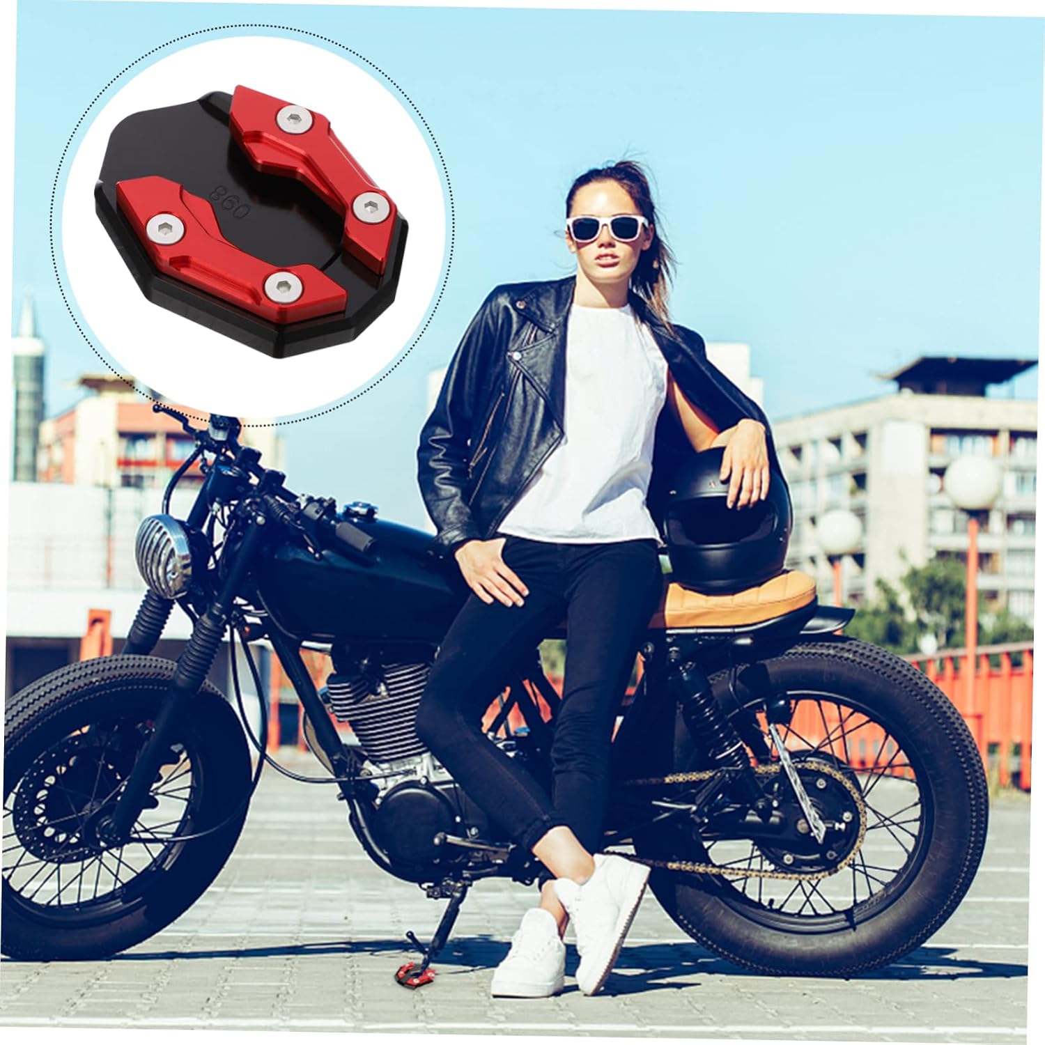 Motorcycle Kickstand Extension Pad Durable Enlarger Support Plate for Side Stand Red Prevent Sinking Soft Surfaces Compatible with Yamaha Xmax
