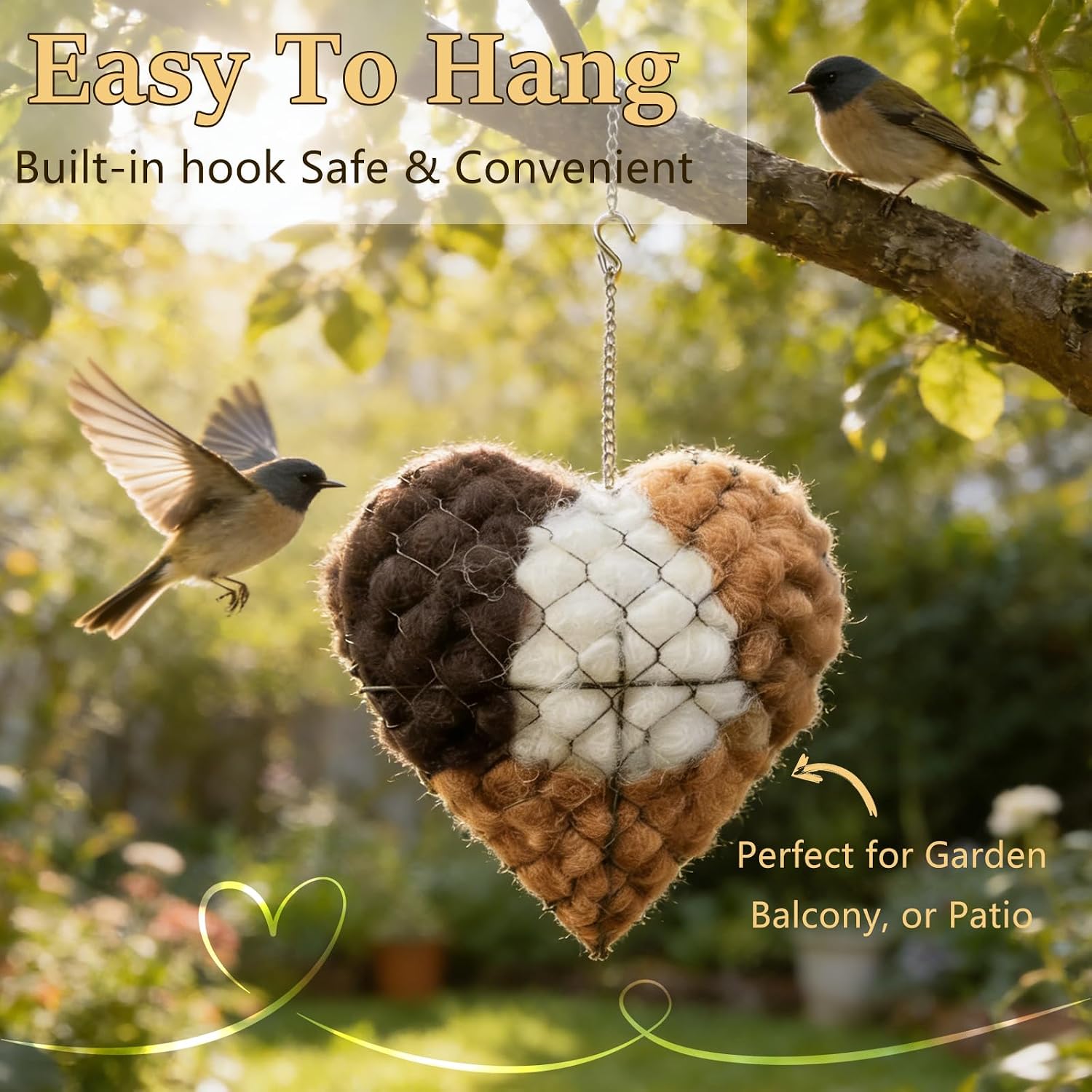 Handmade Alpaca Fiber Bird Nesting Heart, 2026 New Birds Nests Material Holder, Refillable Bird Nesting Heart Outdoor Yard Art, Winter Fowl Gifts Animal Hummingbirds Lovers Home Garden Yard (1 PCS) image 4