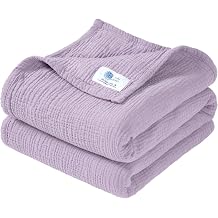 lulumoon Muslin Baby Blanket Neutral 100% Cotton Crib Blanket for Toddler | 4-Layer Breathable Nursery Blanket for Daycare & Stroller - Soft Lightweight Baby Swaddle for Boy and Girl 47x47in, Lavander
