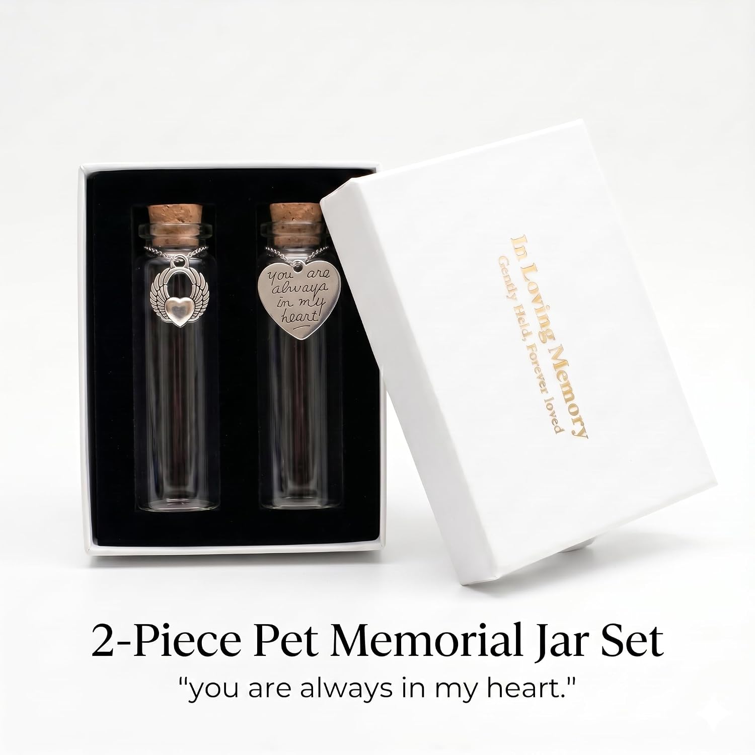 2 Pack Glass Pet Memorial Keepsake Bottle with Heart Charms, Sympathy Gift for Dog Cat Loss image 2
