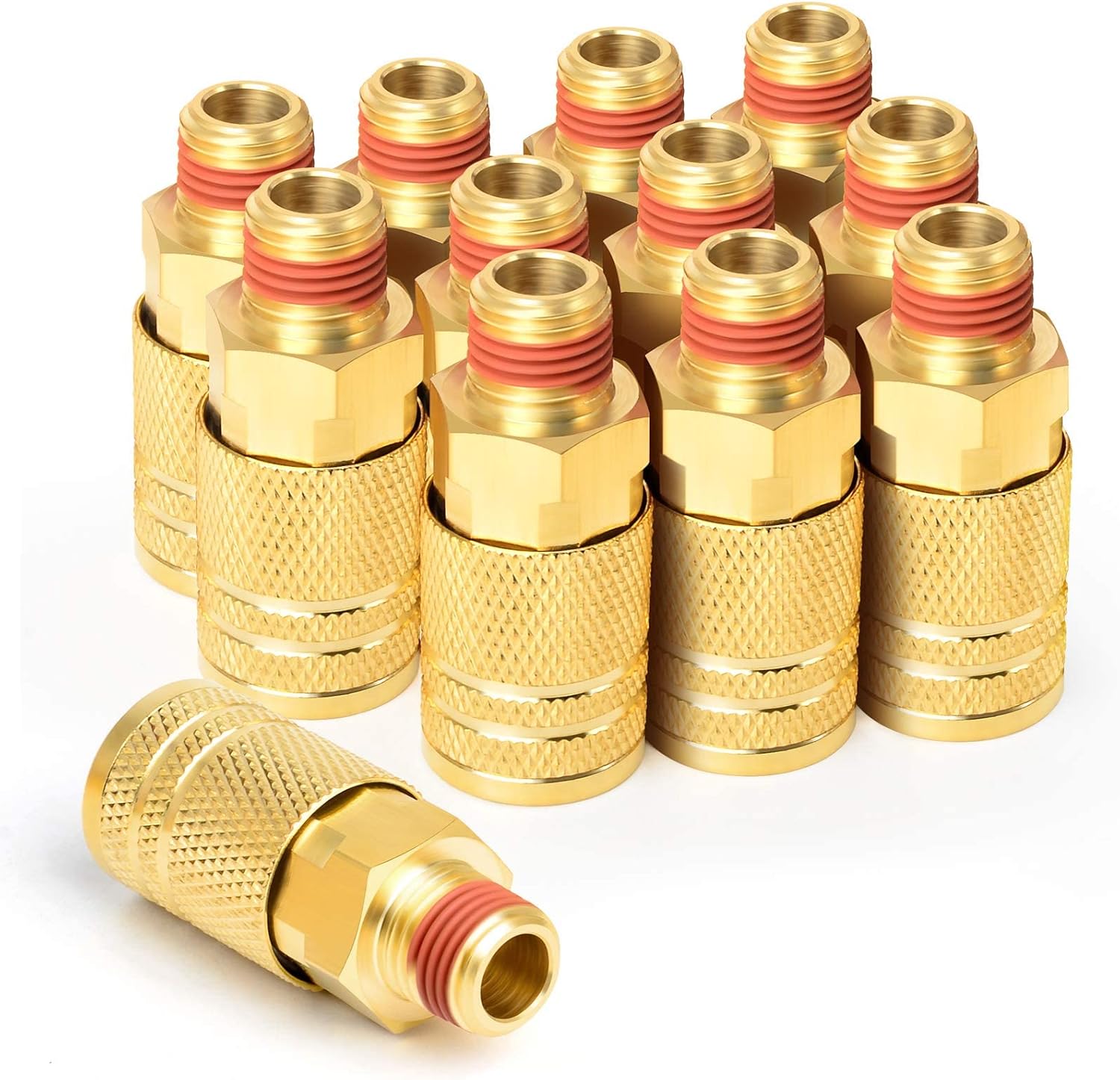 GASHER 1/4-Inch Brass Industrial Coupler,1/4 Inch NPT Threads Size, Quick Connect Air Coupler & Air Plug