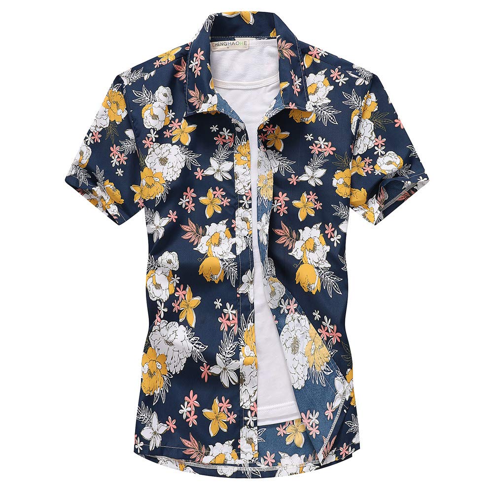 Fansu Men's Yellow Flower Hawaiian Shirt 3D Classic Floral Hawaiian Style Shirt Short Sleeve Beach Palm Holiday Summer Casual (,S)