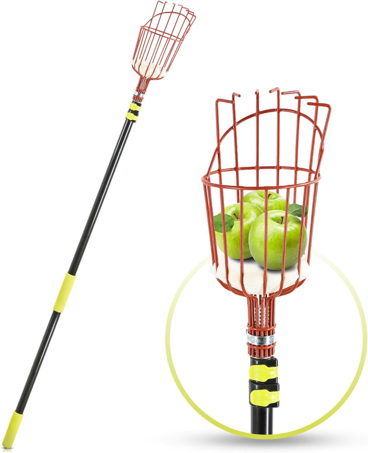 Abco Tech Fruit Picker Tool or Fruit Tree Picking Pole with Basket–13ft Long Aluminum Tree Picker with Telescoping Pole–Extra Lightweight–Ideal for Picking Oranges,Apples or any Kinds of Fruits