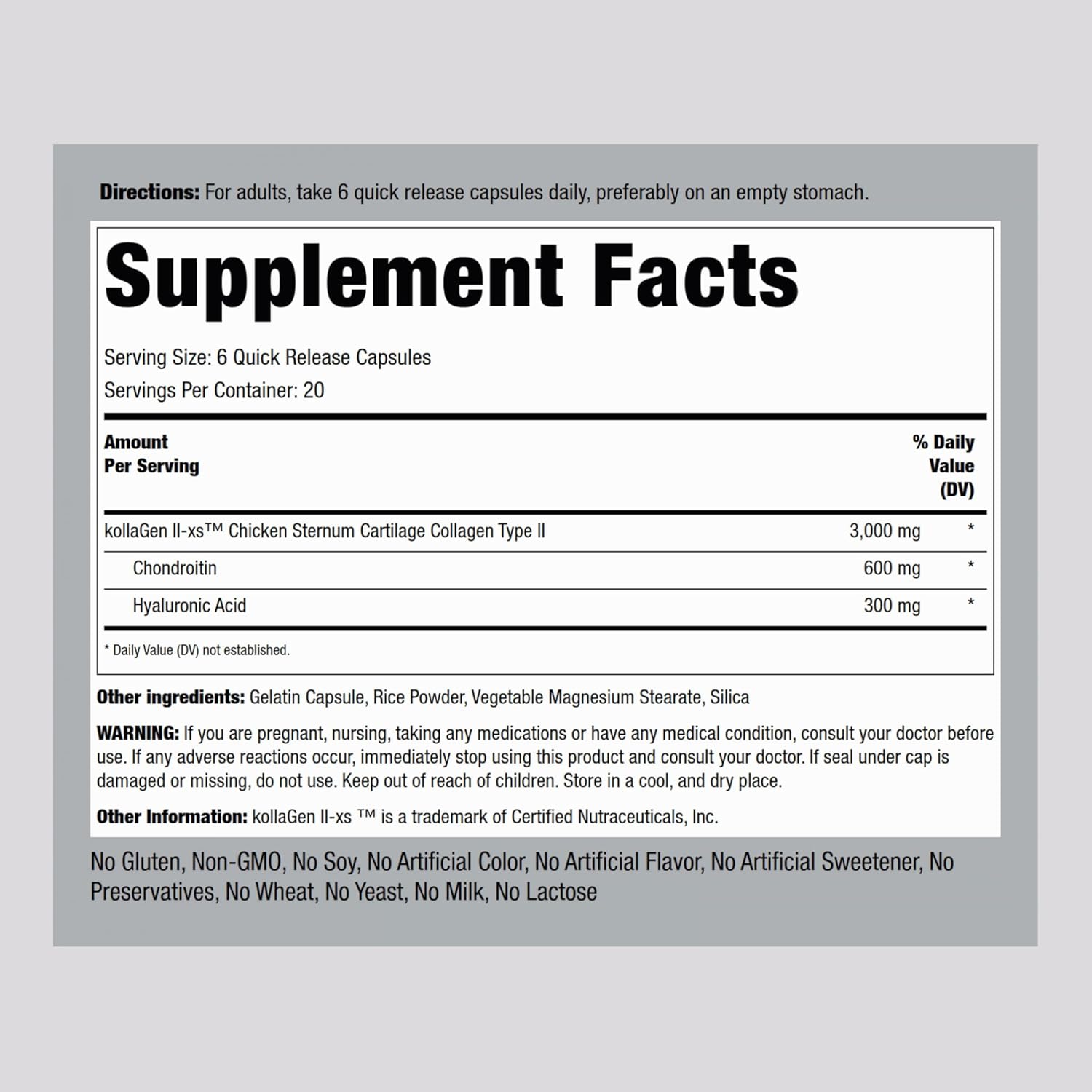 Piping Rock Chicken Sternum Type II Collagen Supplement | 3000mg | 120 Capsules | with Hyaluronic Acid | Non-GMO, Gluten Free - Image 2