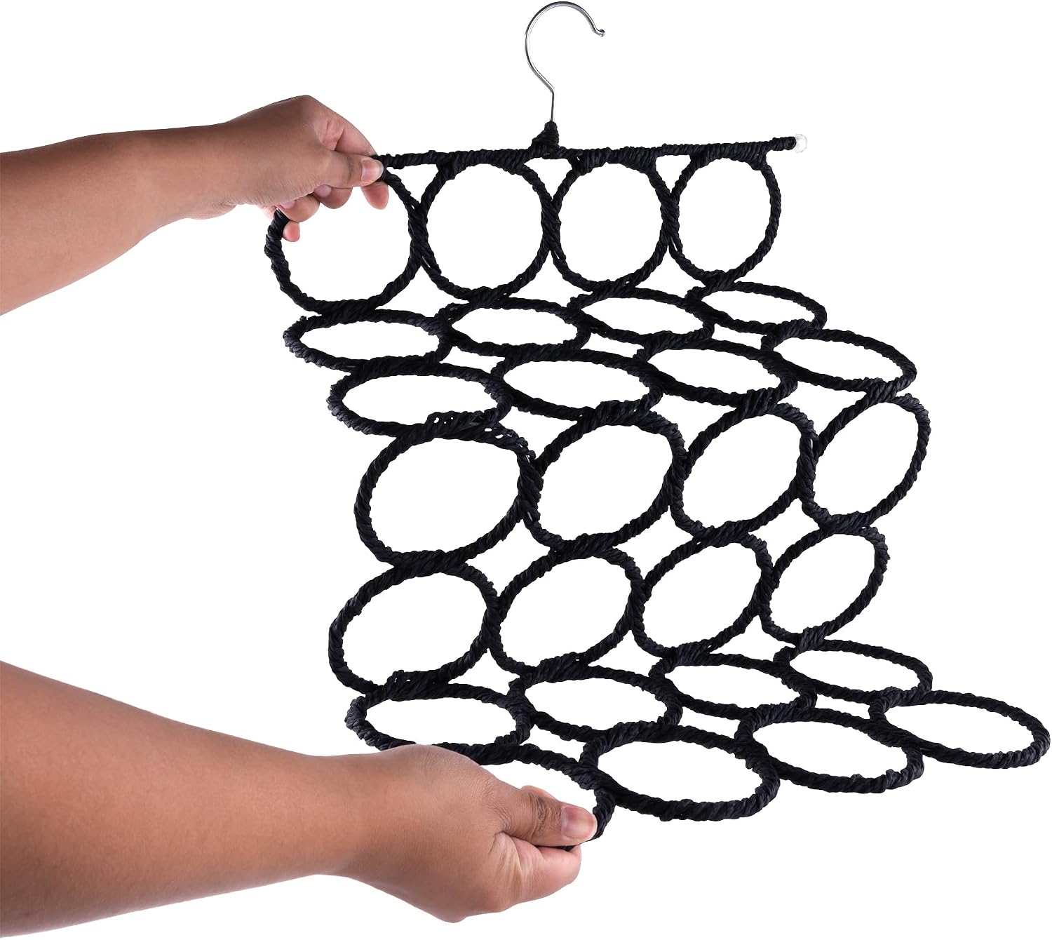 Super Z Outlet Foldable 28 Ring Hole Slots Space Saving Clothing Closet Hanger Scarf, Ties, Belts, Socks Organizer for Home Bedroom, Bathroom, Living Room (Black)
